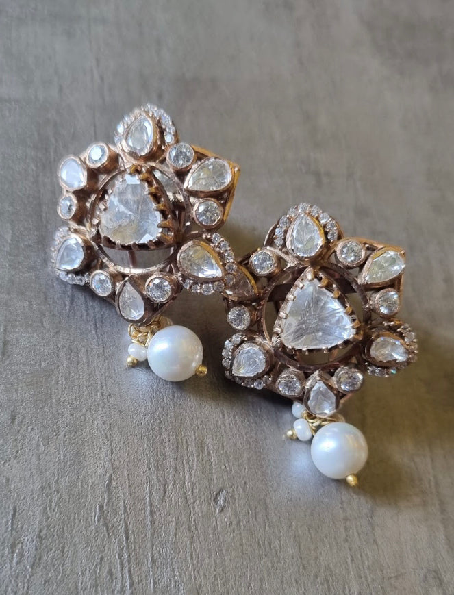 925 Silver Dharziya Polki Drop Earring - Amrrutam 