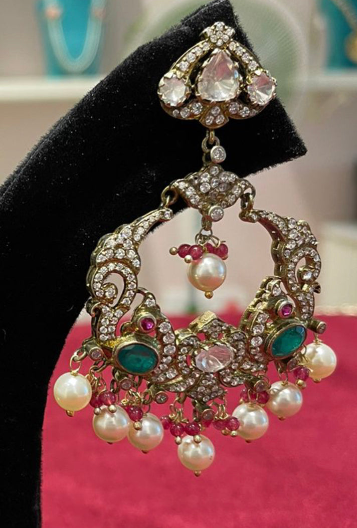 925 Silver Veera Victorian Polki Earring - Amrrutam Jewellery