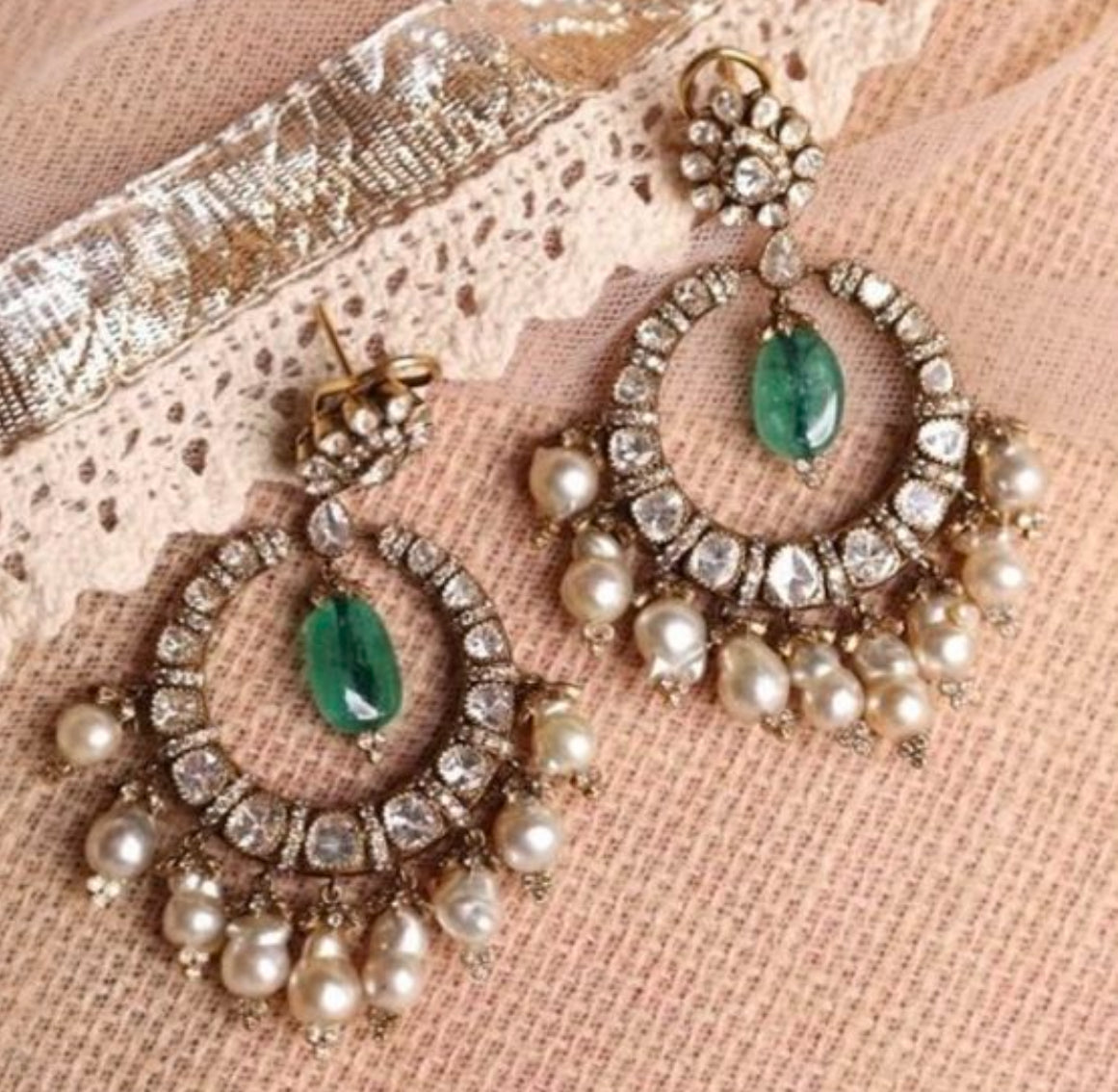 925 Silver Urshi Polki Chandbali Earring - Amrrutam Jewellery