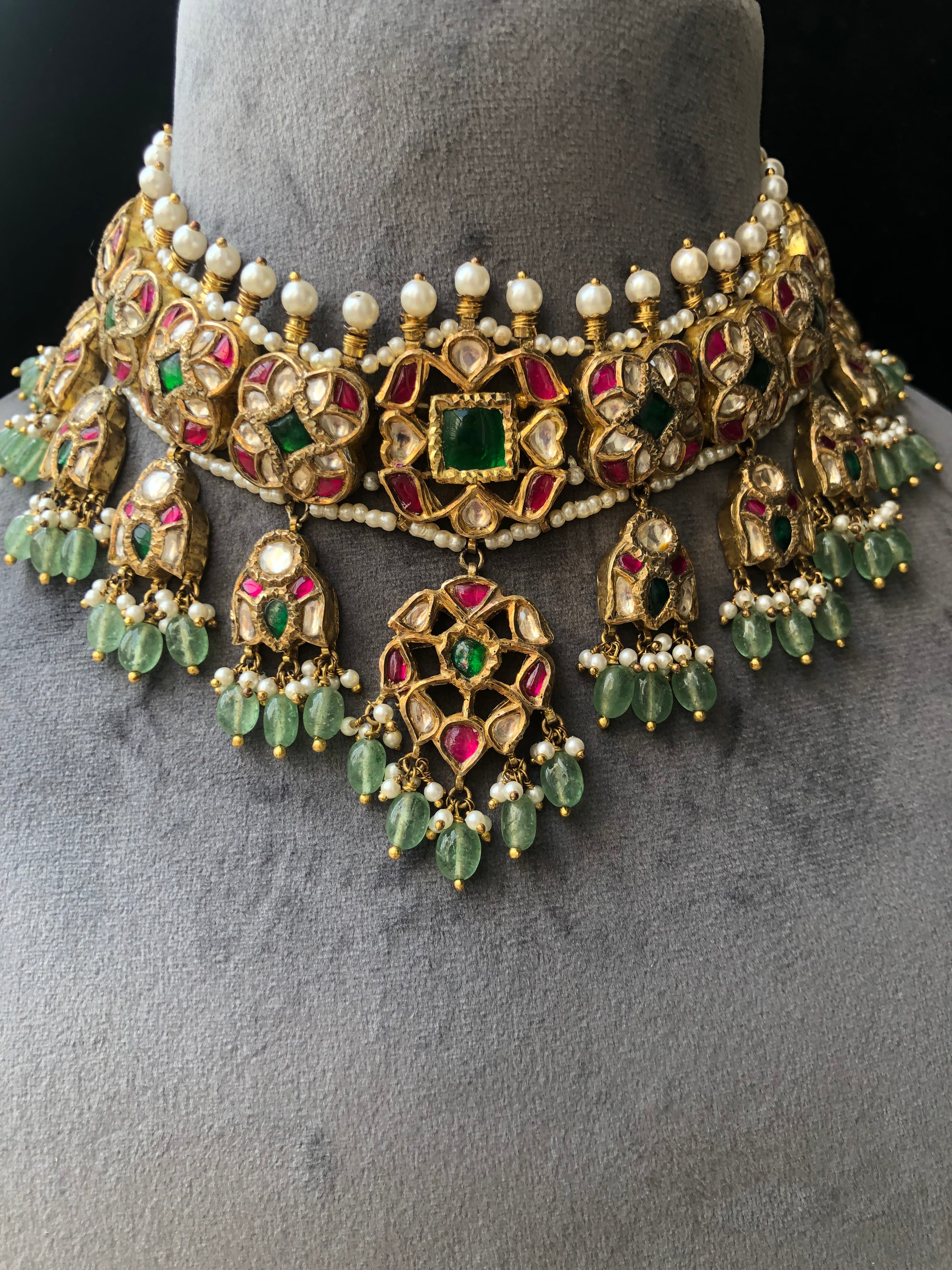 925 Silver Sarovar Choker Necklace Set - Amrrutam Jewellery