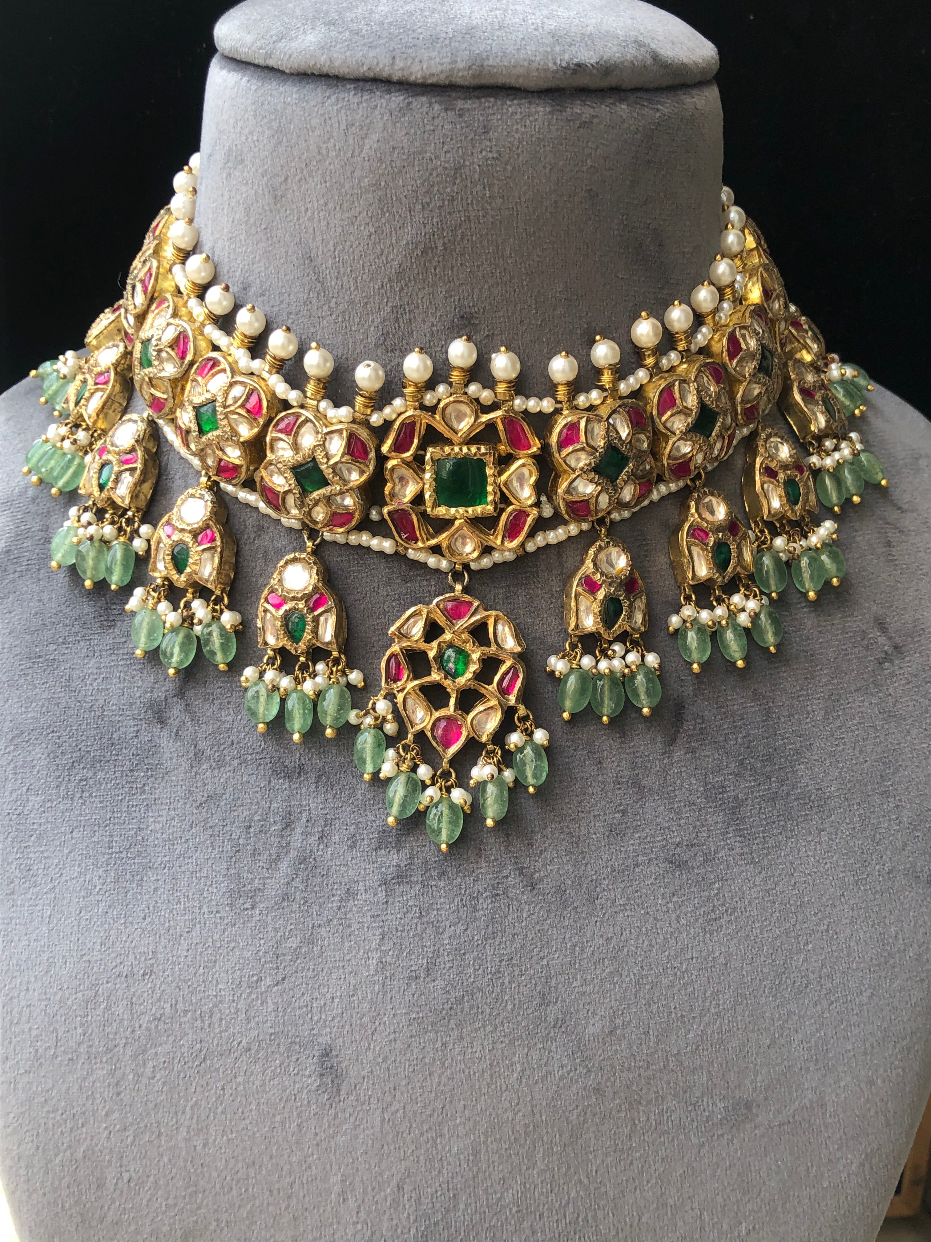 925 Silver Sarovar Choker Necklace Set - Amrrutam Jewellery