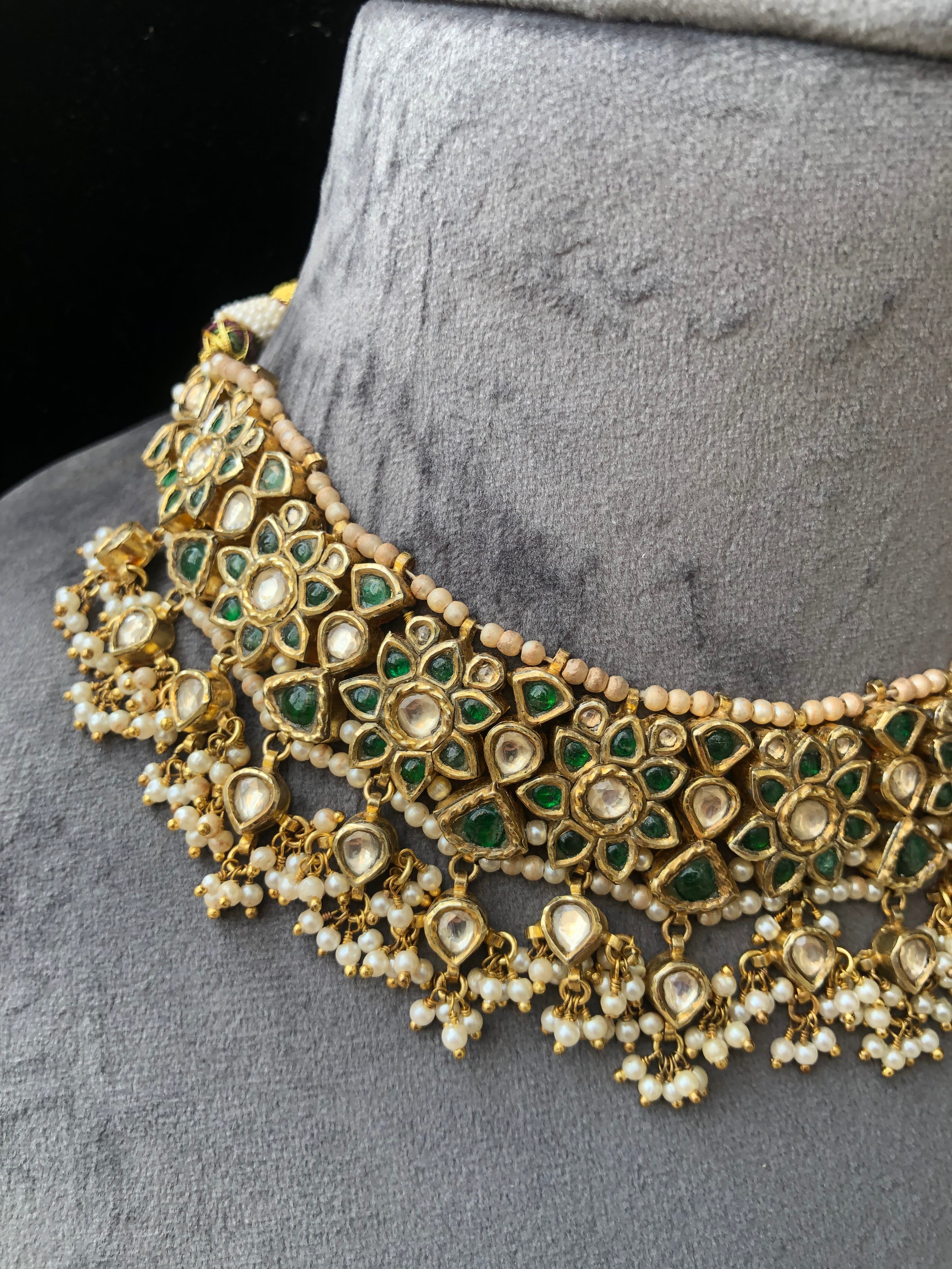 925 Silver Nizami Polki Choker Necklace Set - Amrrutam Jewellery