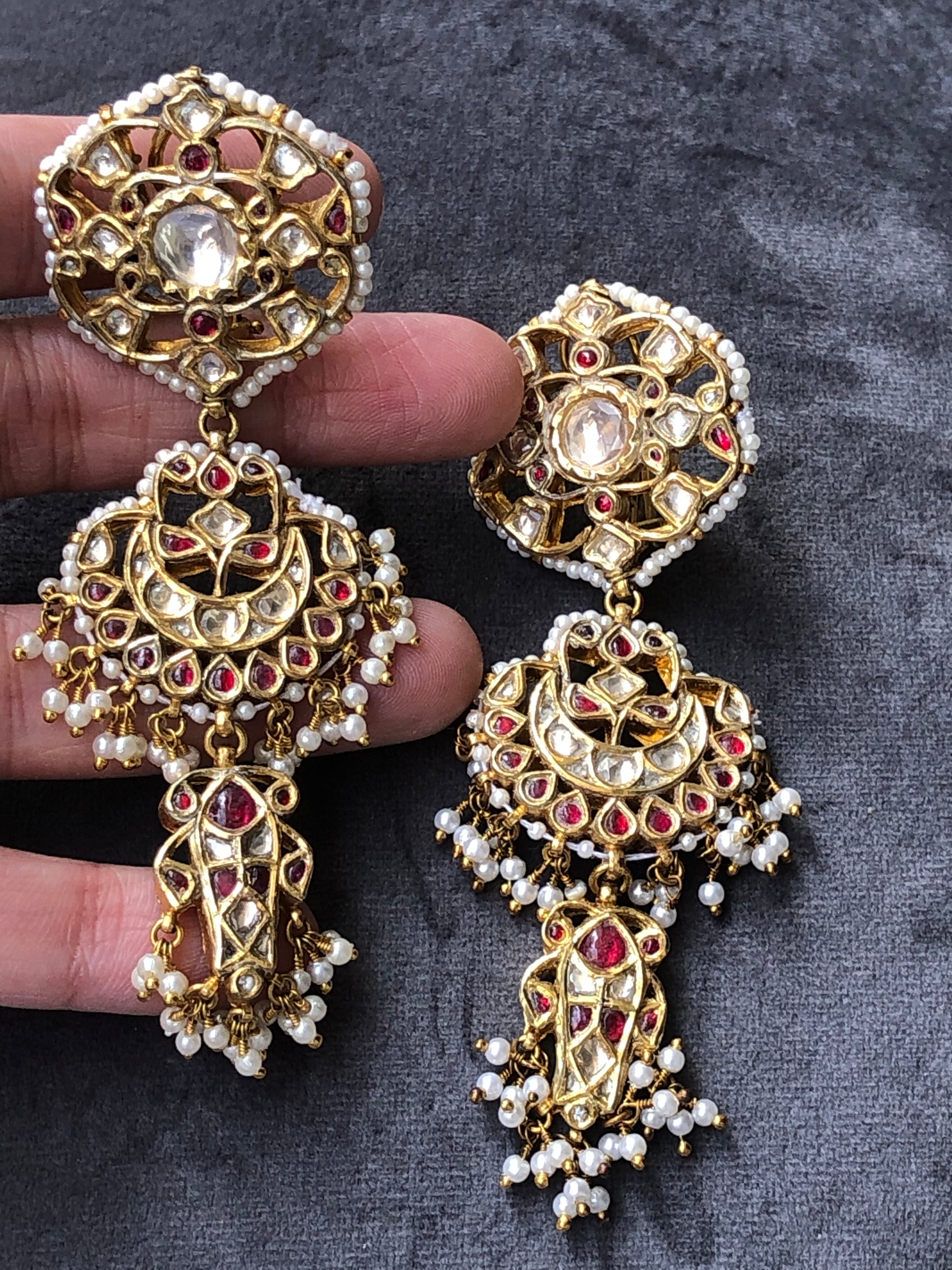 925 Silver Pankiyan Polki Earring - Amrrutam Jewellery