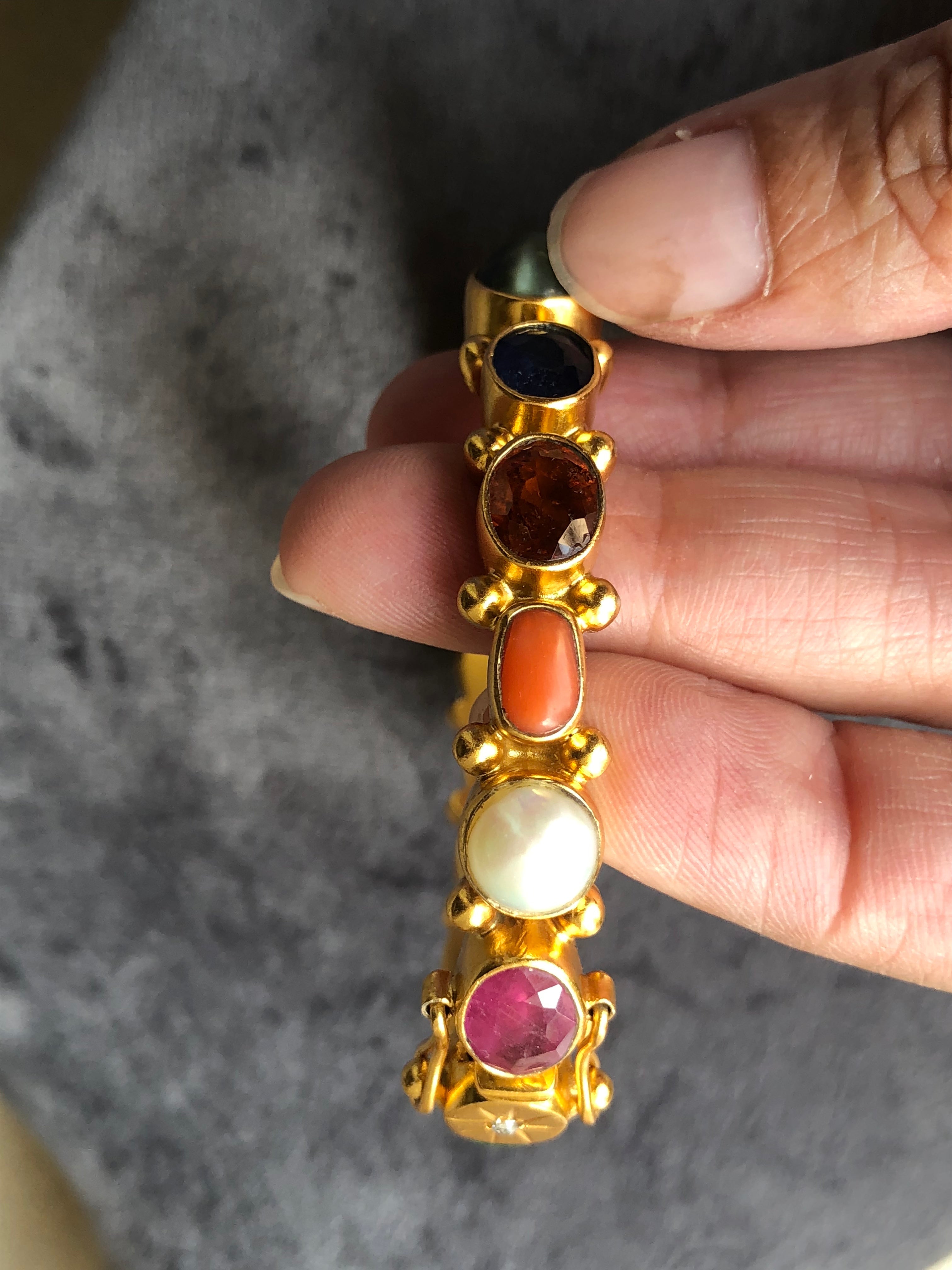925 Silver Navratan Surya Chandra Bangle Set - Amrrutam Jewellery