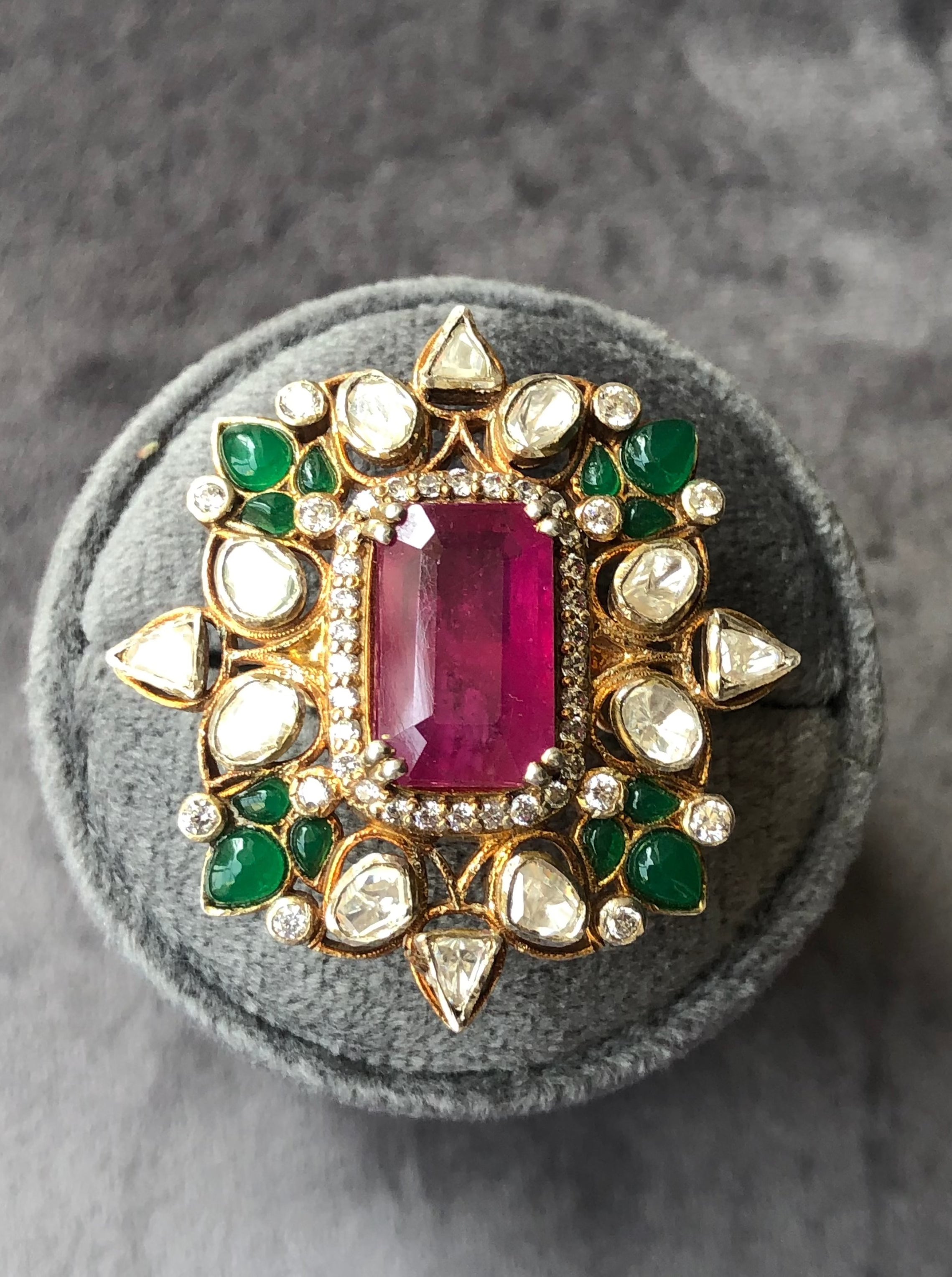 925 Silver Nizami Polki Gemstone Ring - Amrrutam Jewellery