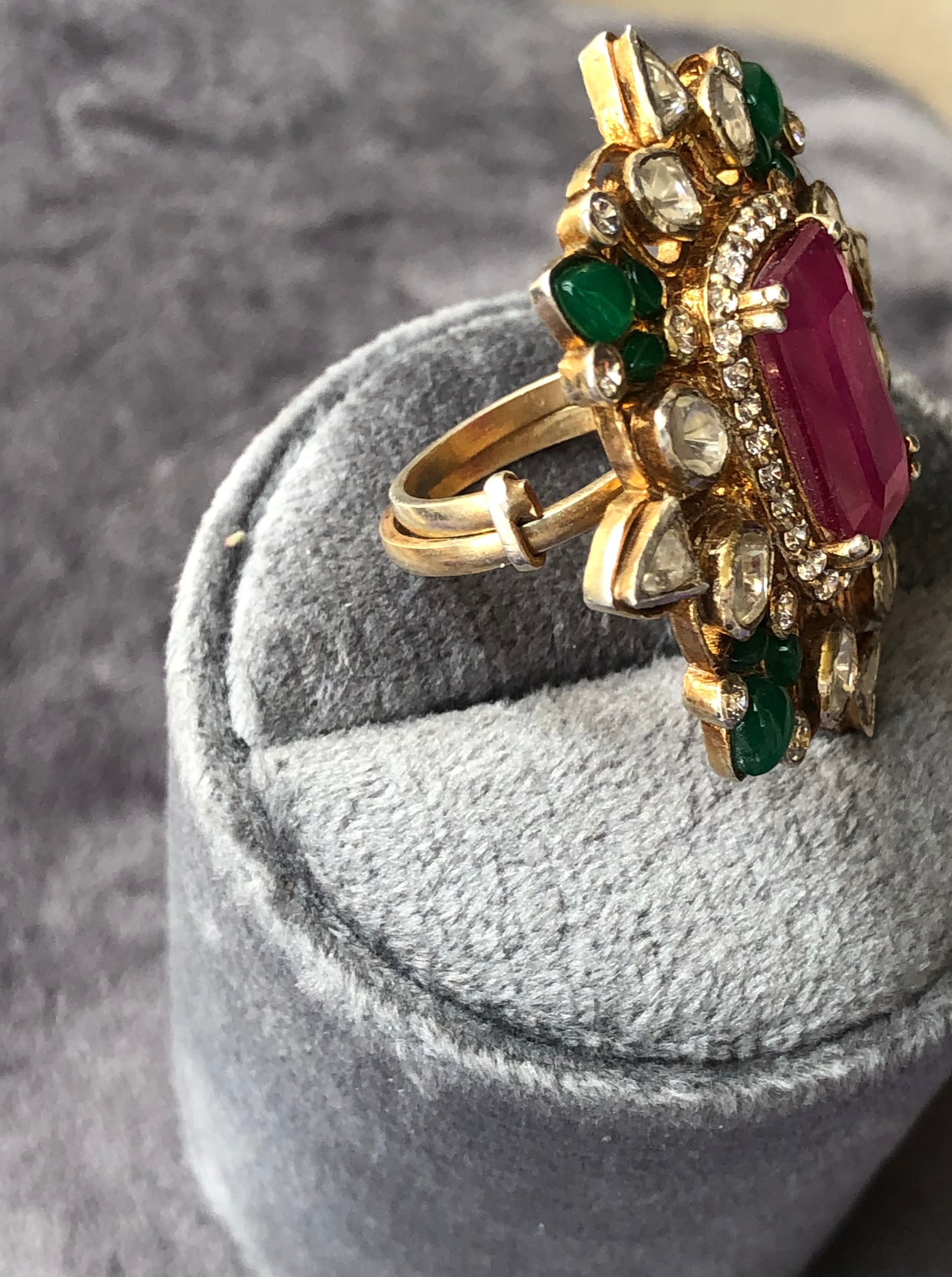 925 Silver Nizami Polki Gemstone Ring - Amrrutam Jewellery