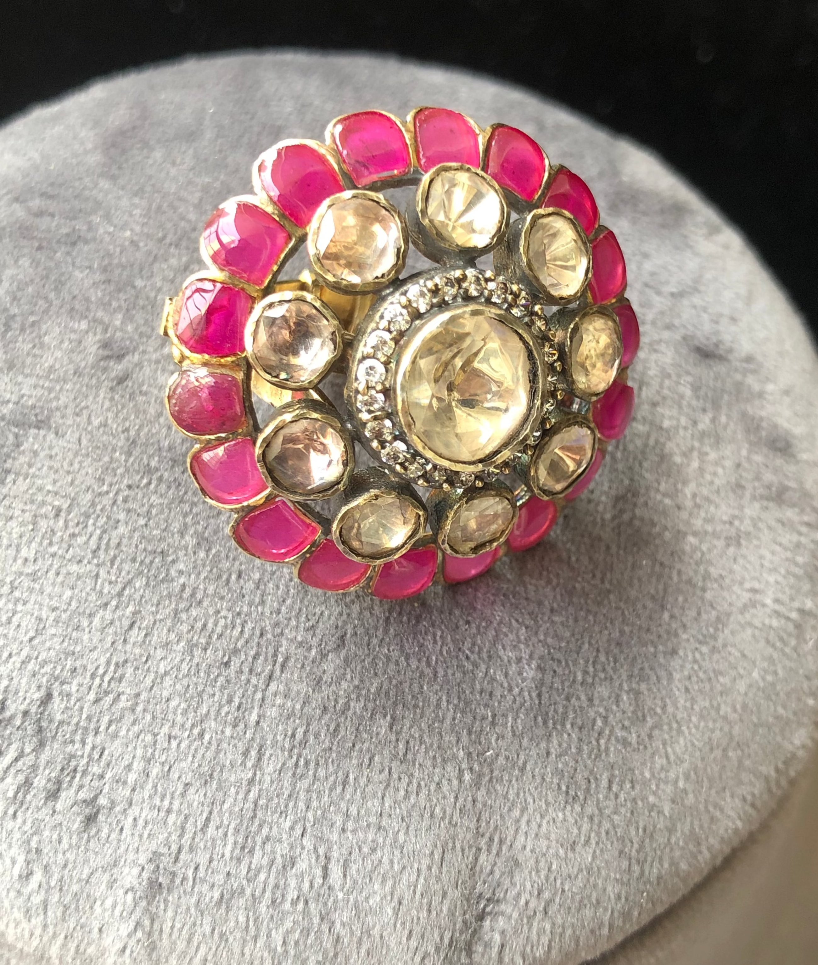 925 Silver Tirupati Polki Ruby Ring - Amrrutam Jewellery
