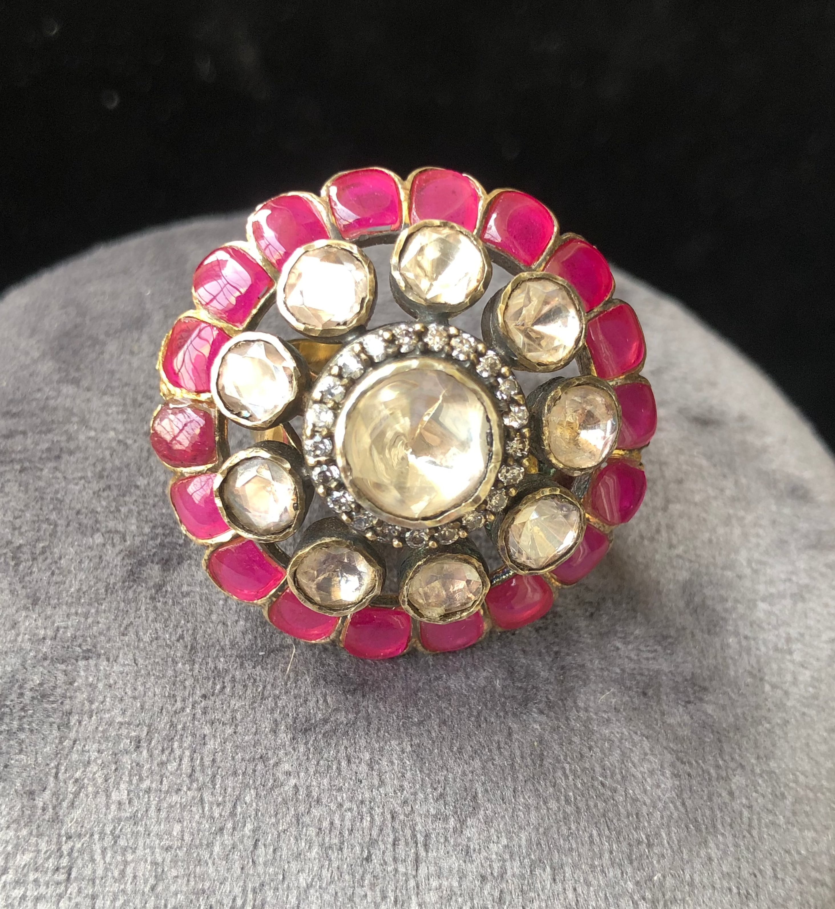 925 Silver Tirupati Polki Ruby Ring - Amrrutam Jewellery