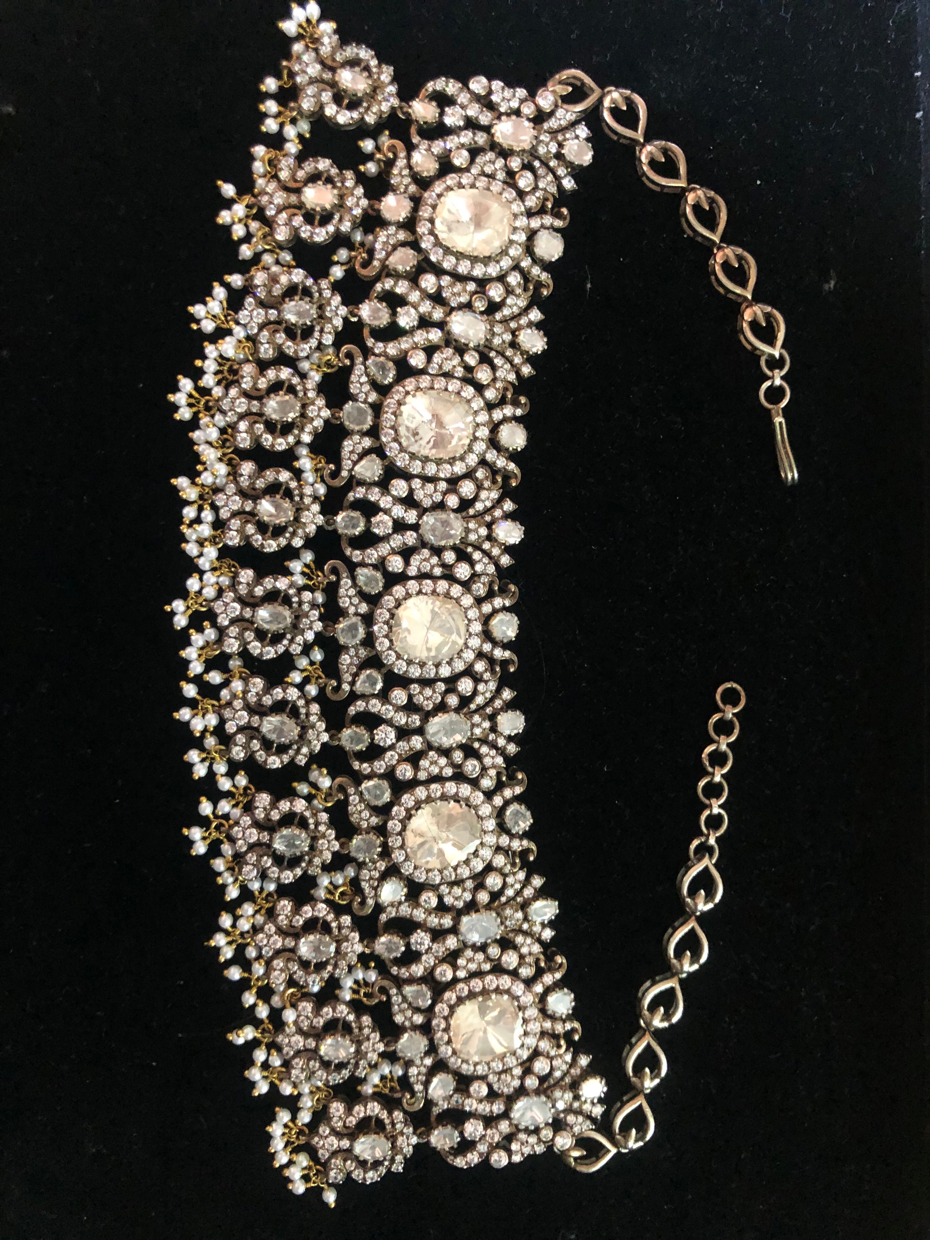 925 Silver Zohya Victorian Polki Choker Necklace Set - Amrrutam Jewellery
