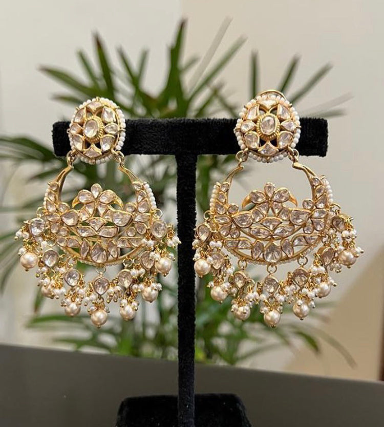 925 Silver Rainaz Polki Chandbali Earring - Amrrutam 