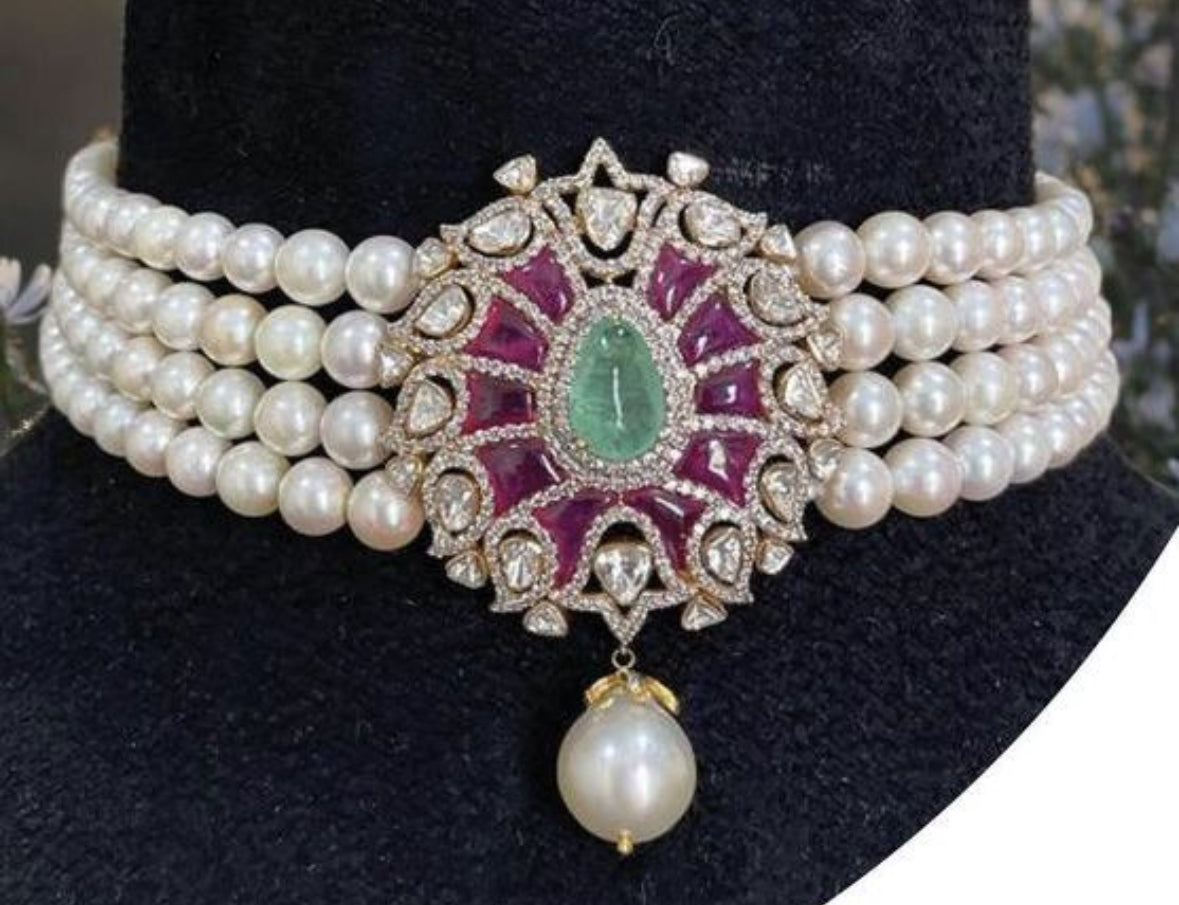 925 Silver Roopal Festive Polki Choker Necklace
