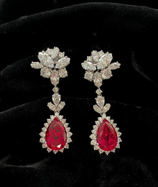 925 Silver Ruby Drop Earrings - Amrrutam