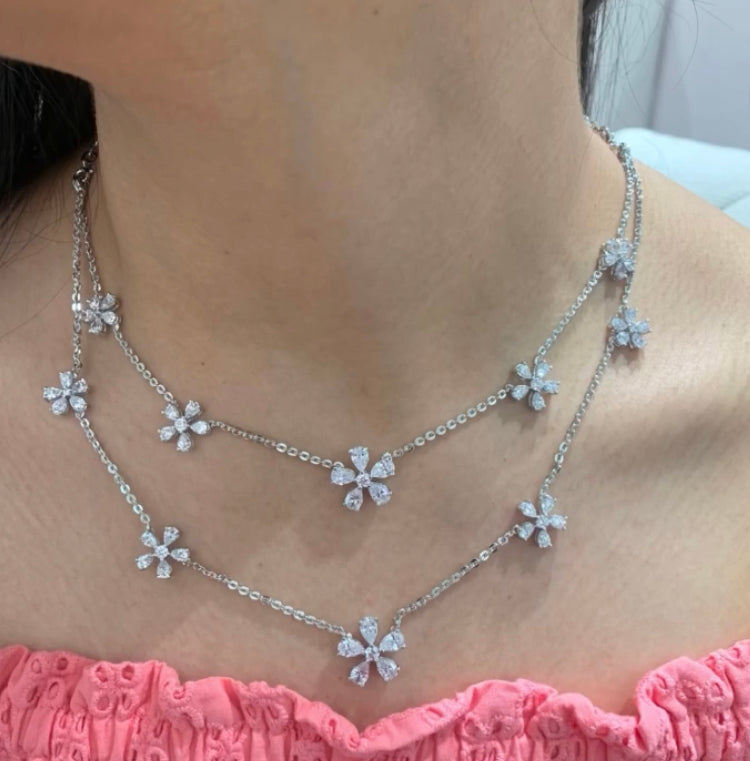 925 Silver Floral Double Layer Necklace - Amrrutam