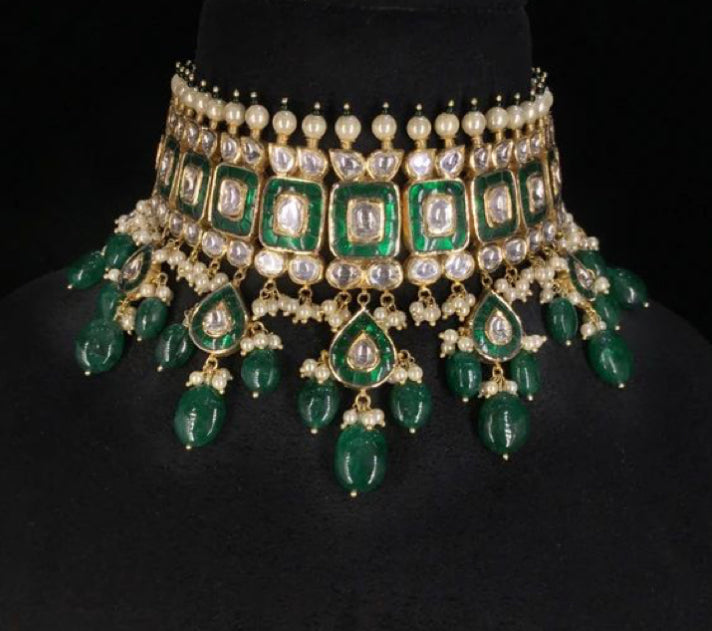 925 Silver Pankhi Wedding Polki Necklace - Amrrutam Jewellery