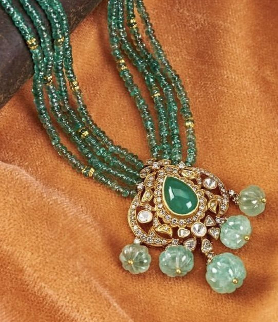 925 Silver Chetra Polki Pendant Necklace - Amrrutam Jewellery