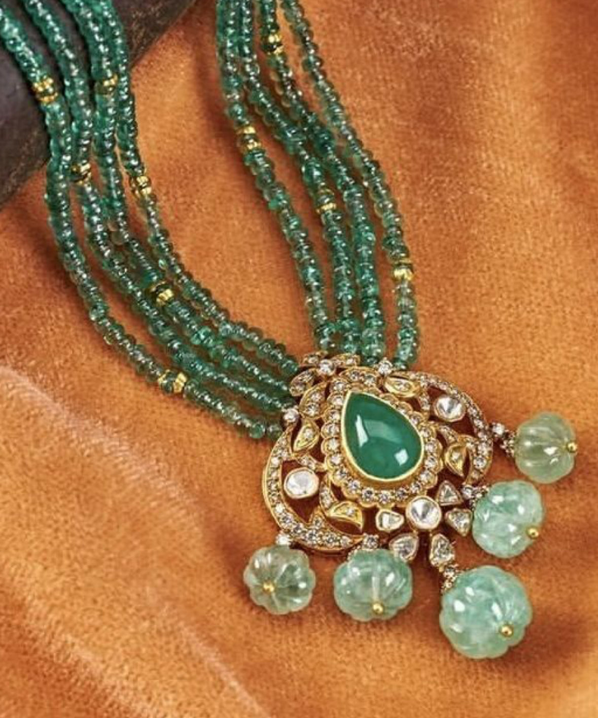 925 Silver Chetra Polki Pendant Necklace - Amrrutam Jewellery