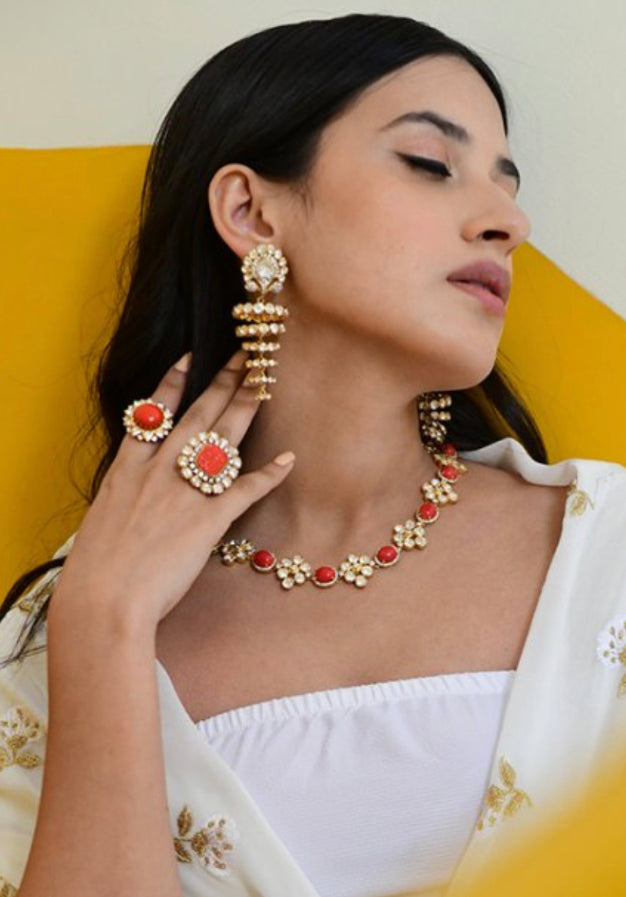925 Silver Chandelier Polki Jhumka Earring - Amrrutam 