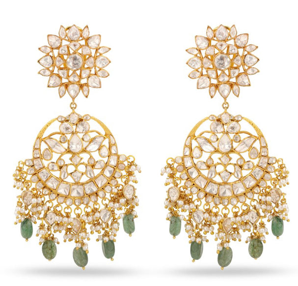 925 Silver Dariya Polki Chandbali Earring - Amrrutam 