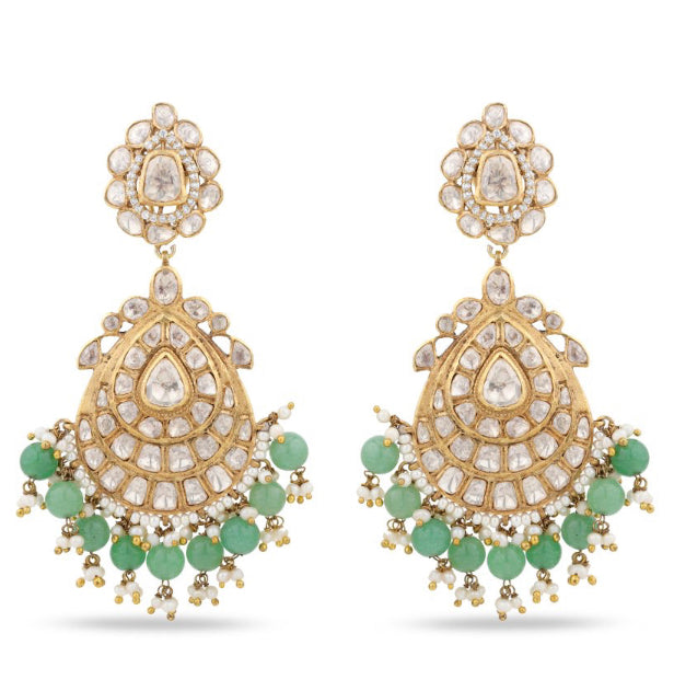 925 Silver Hisaar Polki Chandbali Earring - Amrrutam 