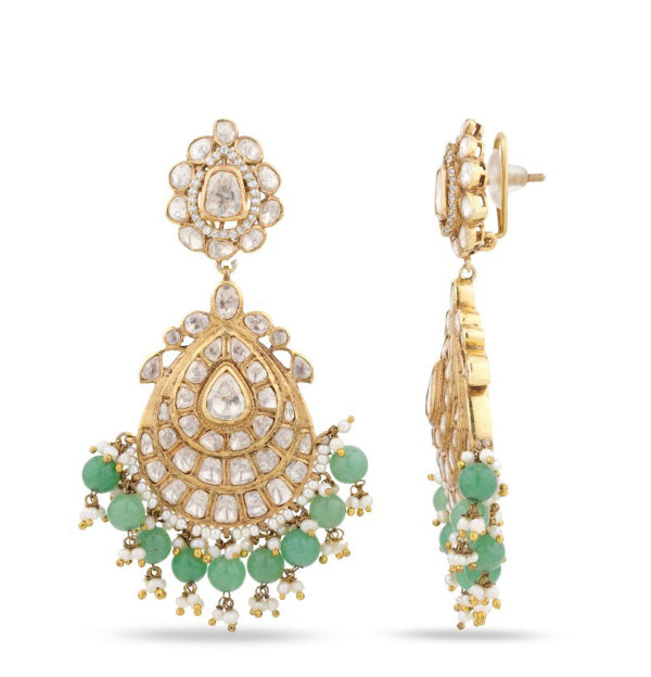 925 Silver Hisaar Polki Chandbali Earring - Amrrutam 