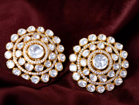 925 Silver Vanitra Polki Stud Earring - Amrrutam 