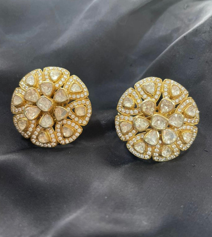 925 Silver Peira Polki Stud Earring - Amrrutam 