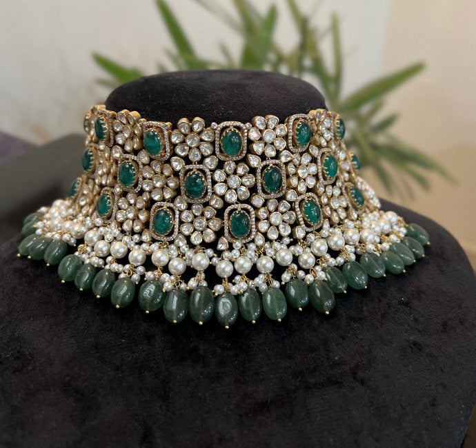 925 Silver Noorjahan Polki Choker Necklace - Amrrutam 