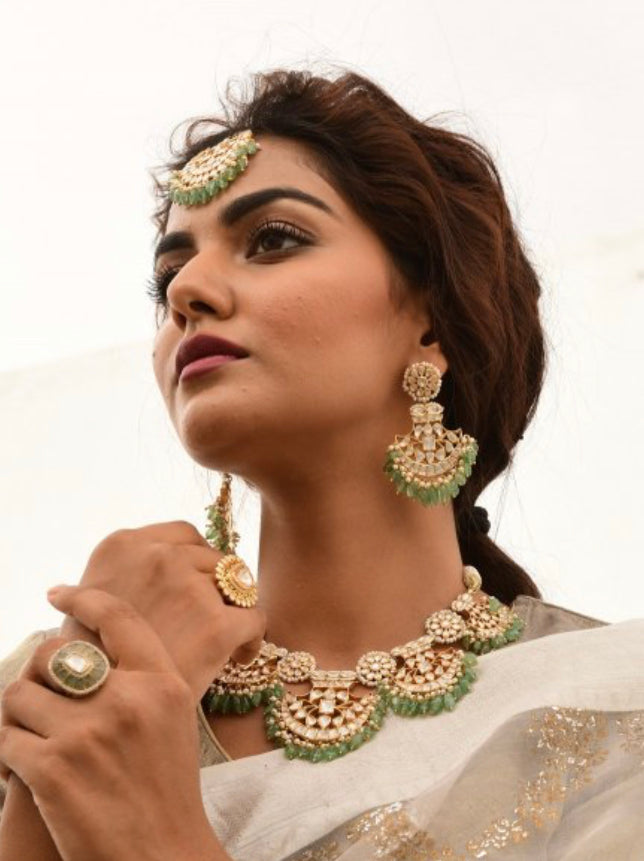 925 Silver Likatya Polki Necklace Set - Amrrutam 