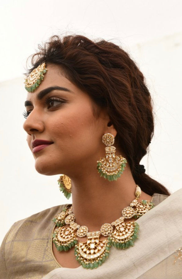 925 Silver Likatya Polki Necklace Set - Amrrutam 