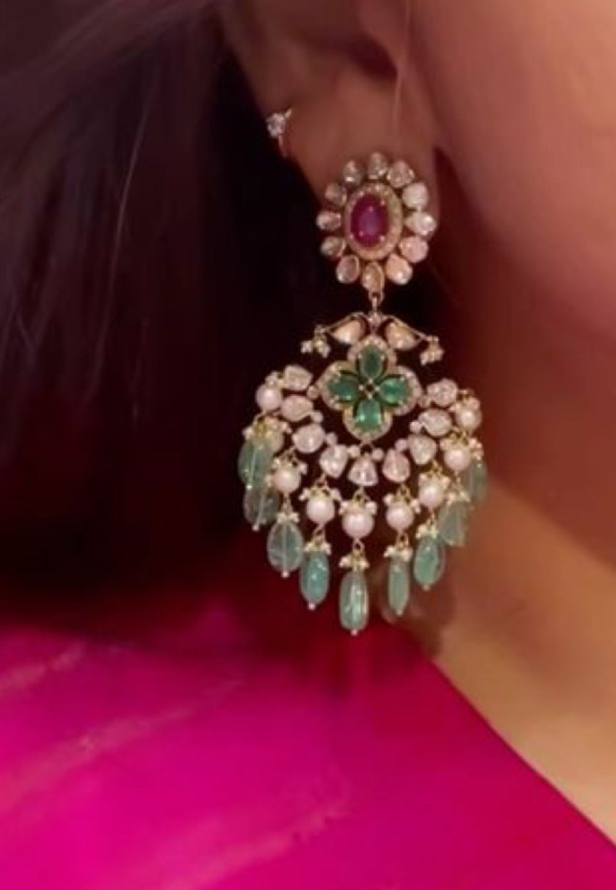 925 Silver Jagriti Polki Chandbali Earring - Amrrutam Jewellery