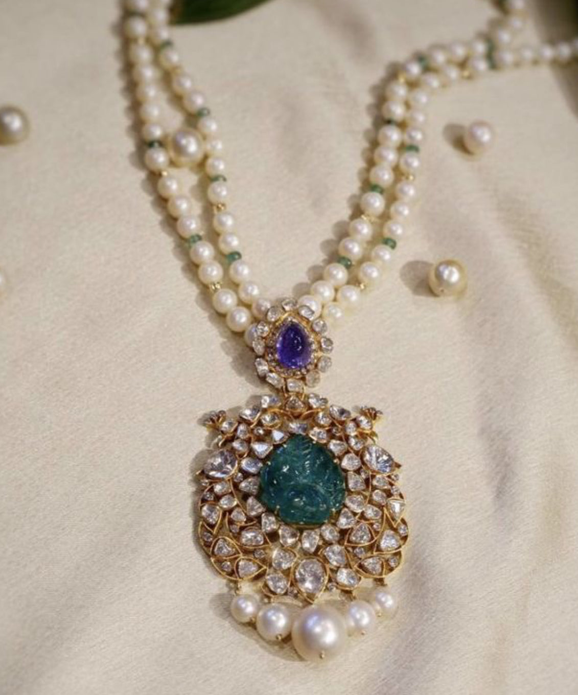 925 Silver Firozha Polki Pendant Necklace - Amrrutam Jewellery