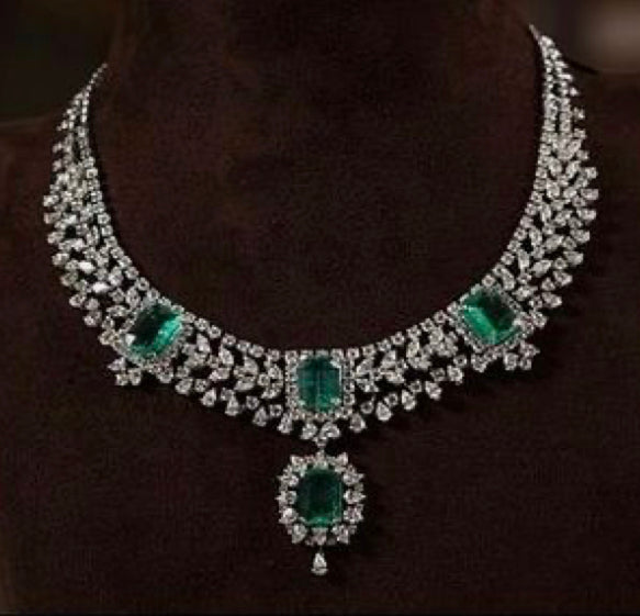 925 Silver Diobra Swarovski Emerald Necklace - Amrrutam Jewellery