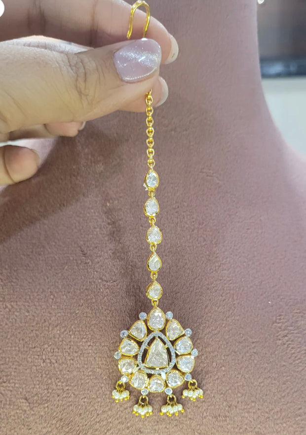 925 Silver Dhavani Polki Statement Maangtika - Amrrutam 