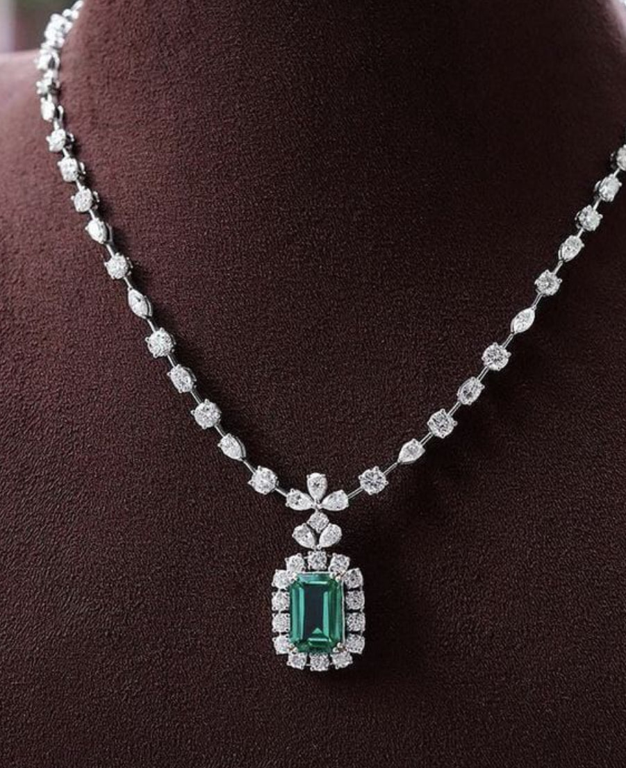 925 Silver Eleyna Emerald Swarovski Necklace - Amrrutam Jewellery