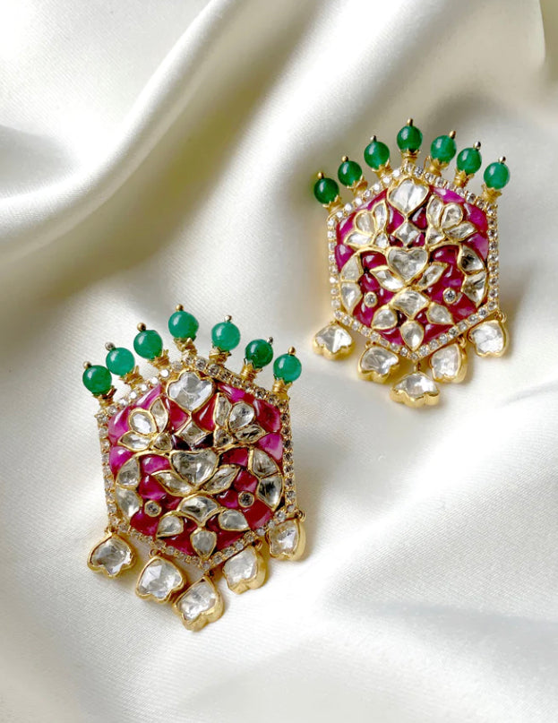 925 Silver Polki Stud Earrings - Amrrutam 