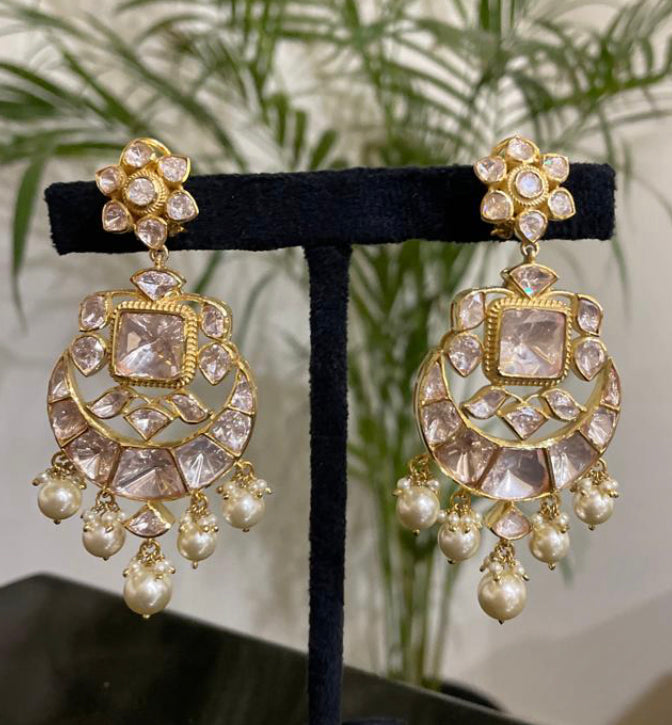 925 Silver Vivantha Polki Chandbali Earring - Amrrutam 