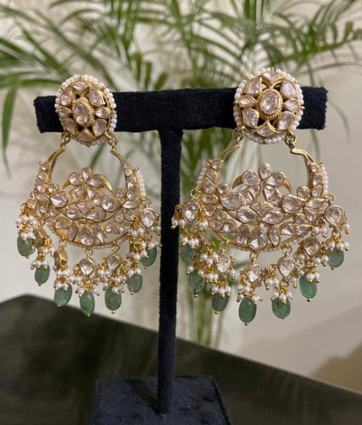 925 Silver Pallika Polki Chandbali Earring - Amrrutam 