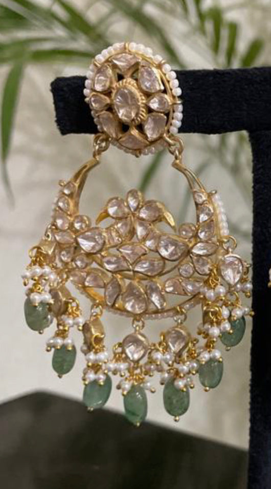 925 Silver Pallika Polki Chandbali Earring - Amrrutam 