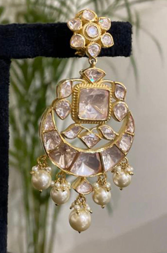 925 Silver Vivantha Polki Chandbali Earring - Amrrutam 