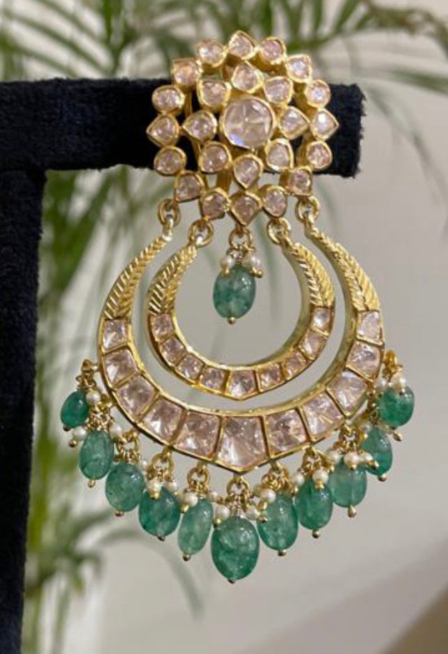 925 Silver Garbha Polki Chandbali Earring - Amrrutam 