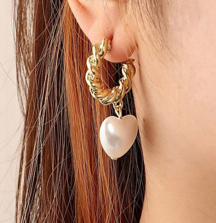 Pearl Drop Hoop Earrings in 92.5 Silver - Amrrutam