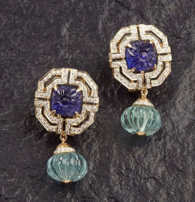 925 Silver Mirzha Tanzanite Emerald Earrings - Amrrutam 