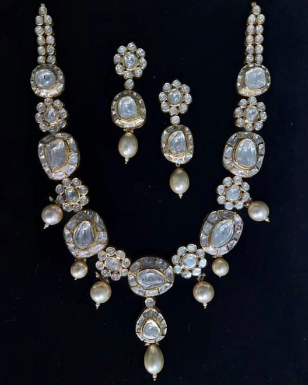925 Silver Madhuri Arya Polki Necklace Set - Amrrutam 