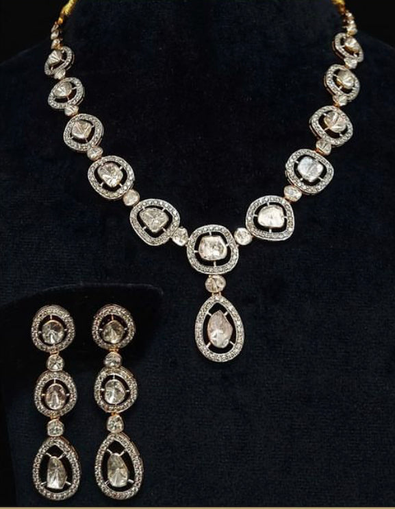 925 Silver Madhuri Bela Polki Necklace Set - Amrrutam 