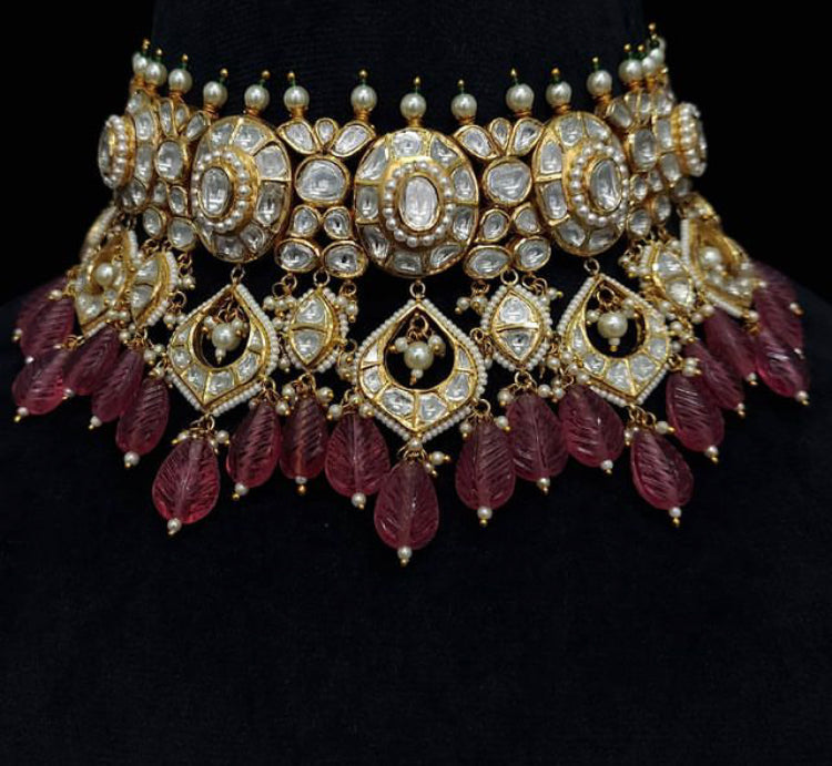 925 Silver Veeraya Polki Choker Necklace - Amrrutam 