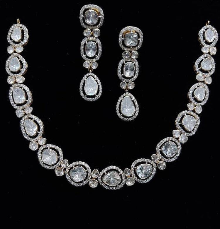 925 Silver Madhuri Gopi Polki Necklace Set - Amrrutam 