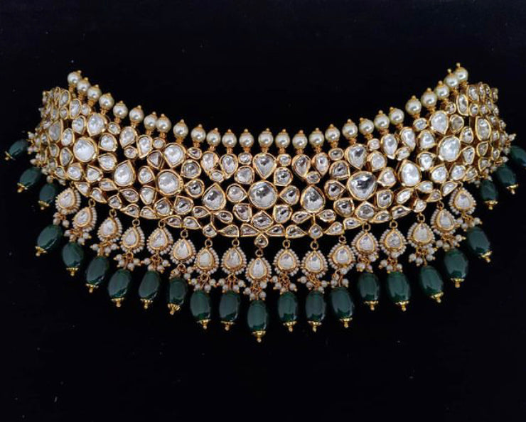 925 Silver Khajurao Polki Choker Necklace - Amrrutam 