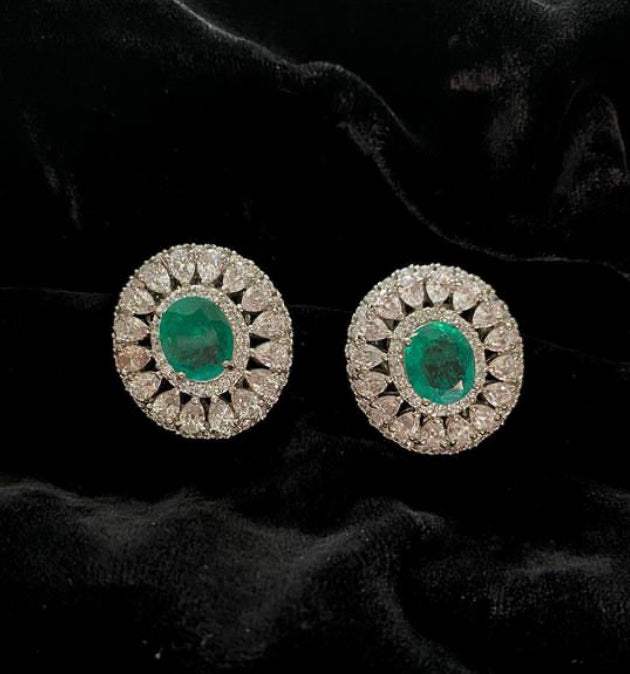 925 Silver Green Swarovski Stud Earrings - Amrrutam