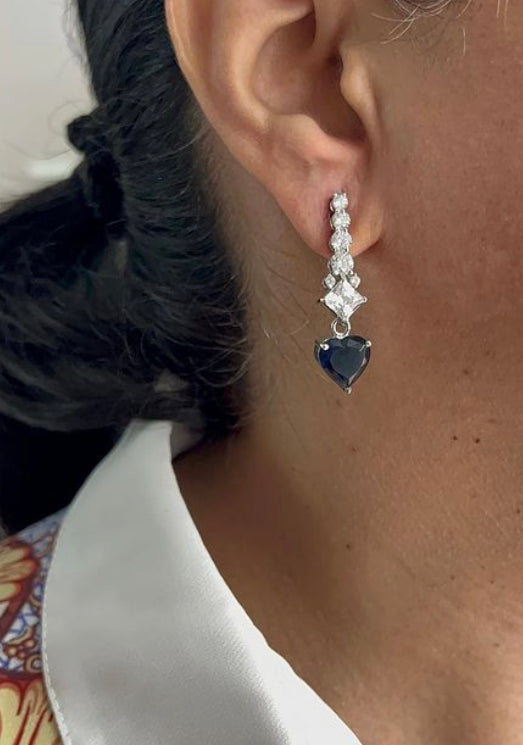 925 Silver Blue Heart Drop Earrings - Amrrutam
