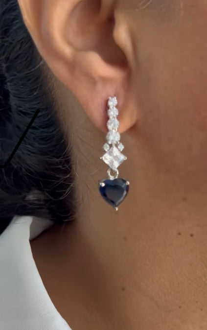 925 Silver Blue Heart Drop Earrings - Amrrutam